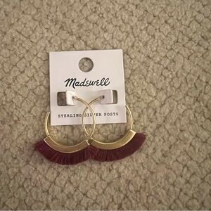 Madewell Gold and Burgundy Fringe Hoop Earrings